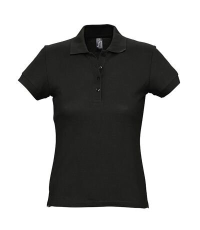 SOLS Womens/Ladies Passion Pique Short Sleeve Polo Shirt (Black)