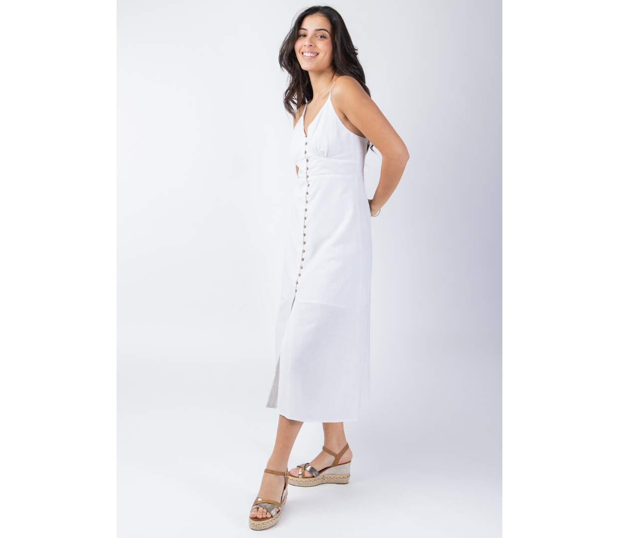 Robe longue fines bretelles VALENTINE blanche Coton Du Monde-2