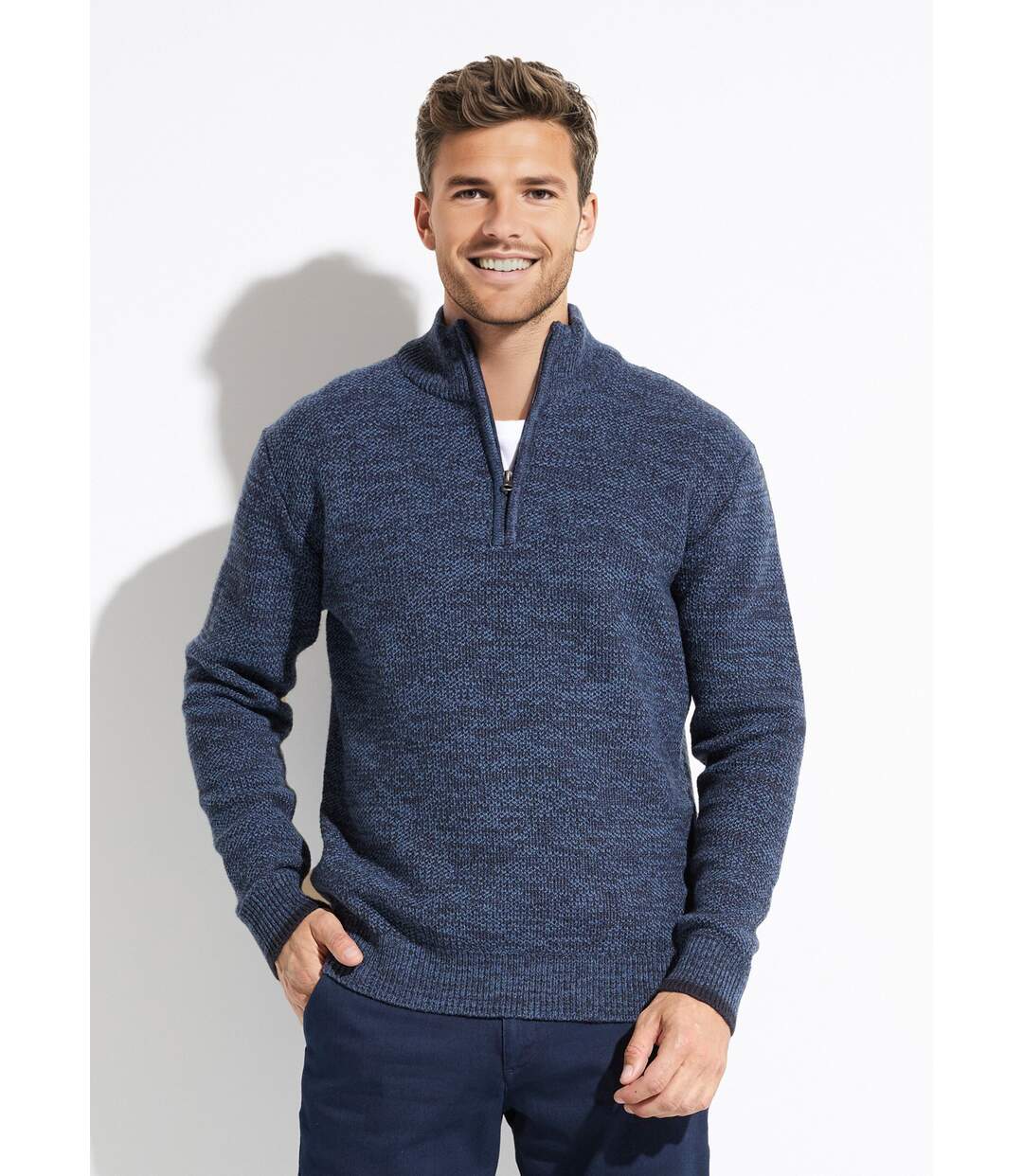 Pull col montant zippé maille chinée laine-1