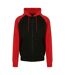 Womens/ladies raglan baseball full zip hoodie jet black/fire red Awdis