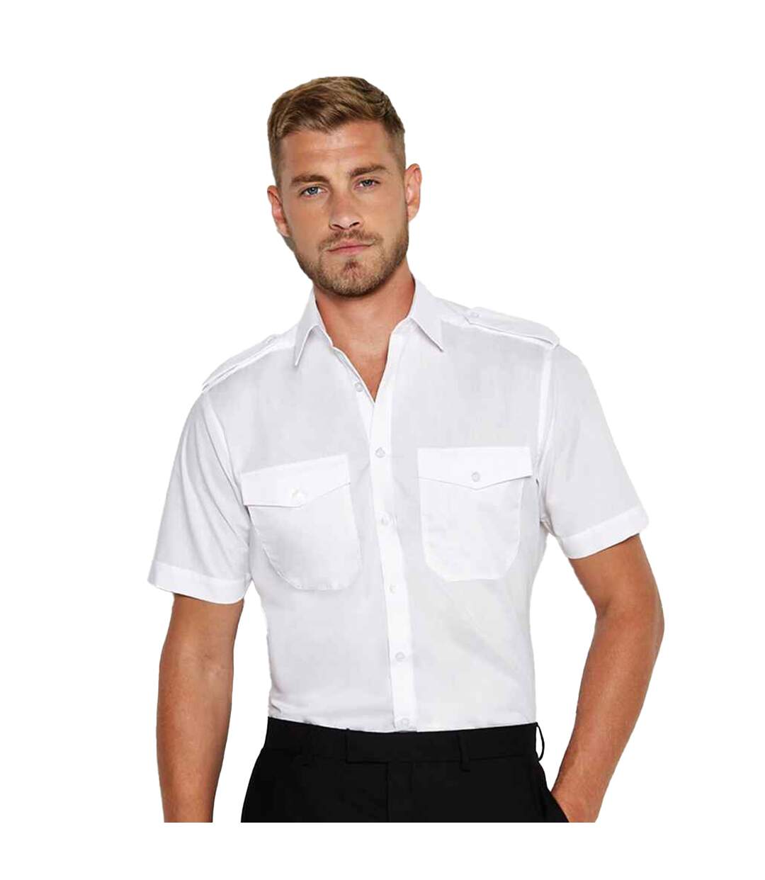 Chemise Pilote Manches Courtes Homme Blanc Kustom Kit-1