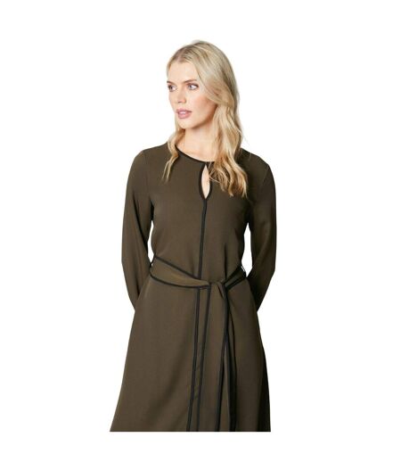 Womens/ladies premium belted contrast piping midi dress khaki Principles