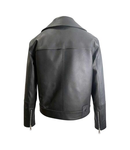 Womens/ladies Asymmetric Regular Biker Jacket Black Kangol