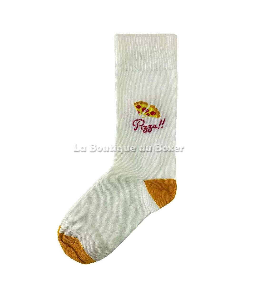 LES LIMOUSINES Chaussettes Homme Coton PIZZA Blanc Moutarde-1