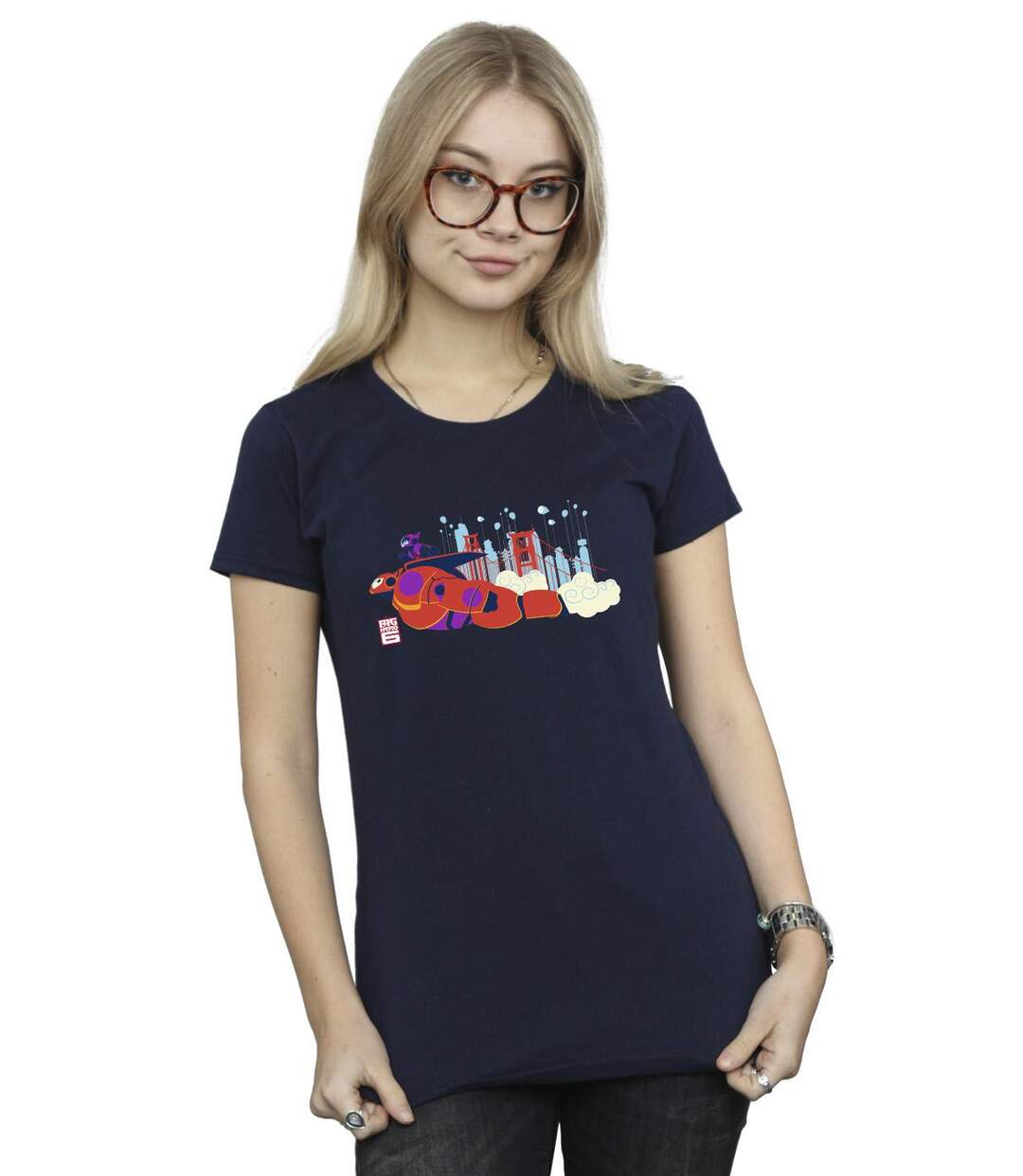Disney - T-shirt BIG HERO BAYMAX HIRO BRIDGE - Femme (Bleu marine) - UTBI13178-2