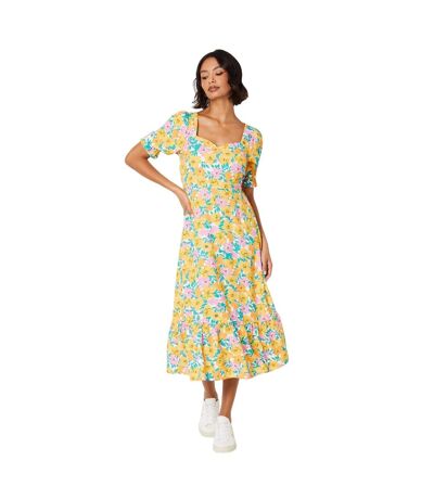 Womens/ladies floral tiered midi dress yellow/green/pink Dorothy Perkins