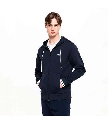 Mens Stretch Sport Full Zip Hoodie Dark Blue Boss