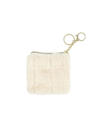 Porte Monnaie en Fausse Fourrure Fluffy 10cm Crème