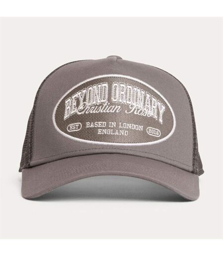 Embroidered Patch Trucker Cap Grey White Christian Rose