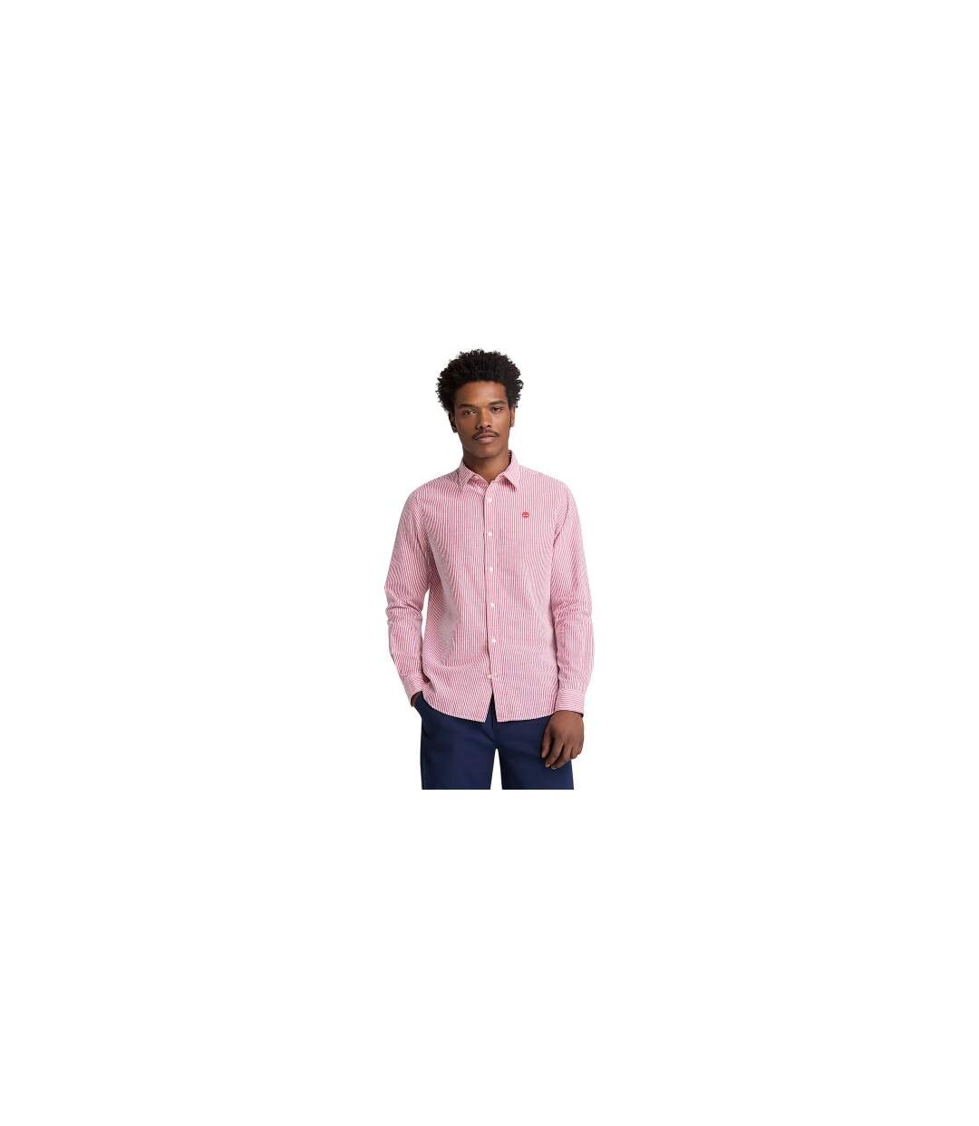 Mens Striped Seersucker Long-sleeved Button-down Shirt Burnt Sienna Timberland-1
