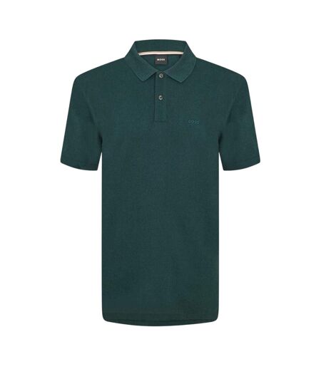 Mens Pallas Embroidered Logo Cotton Polo Shirt Dark Green Boss