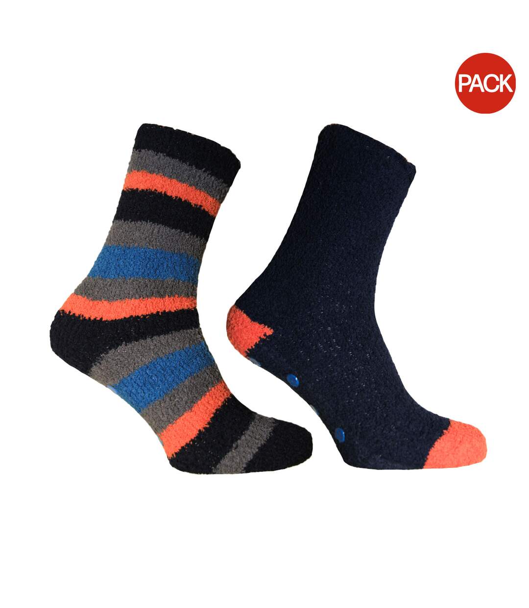 Chaussons caussettes homme bleu marine / orange Pierre Roche-1