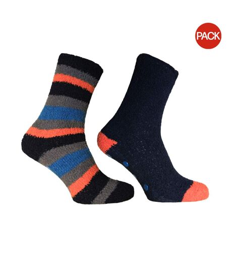 Chaussons caussettes homme bleu marine / orange Pierre Roche