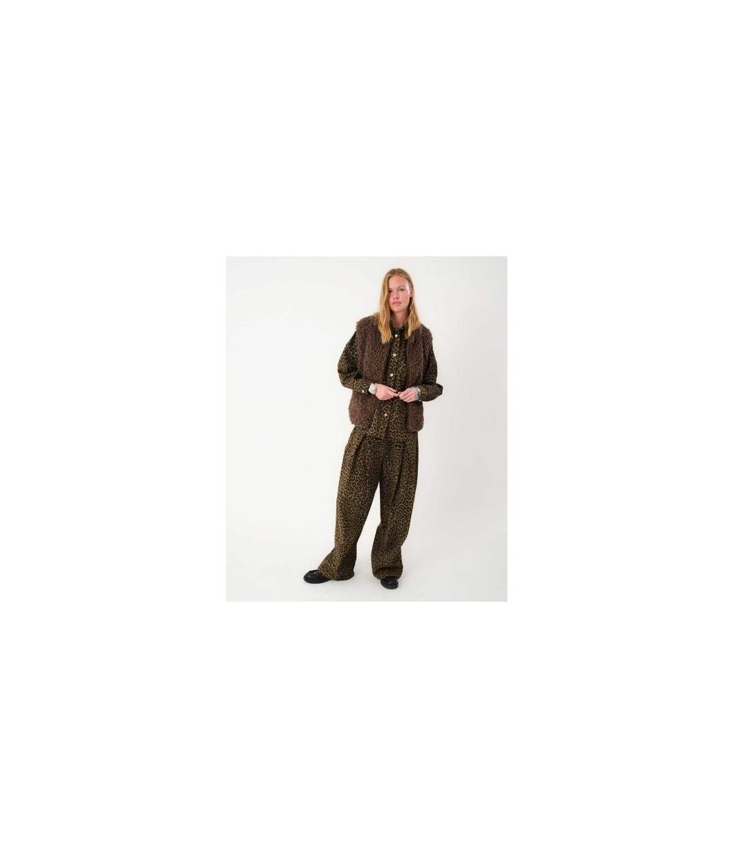 Manteau Gilet Court Teddy Femme Marron Foncé Lollys Laundry-1