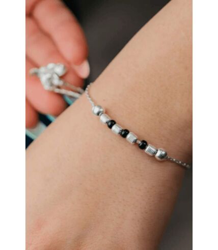 Pure Silver Black Beads Adjustable Daily Indian Asian Nazaria Extended Bracelet