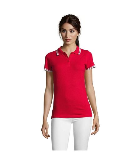 Polo manches courtes pasadena femme rouge/blanc SOLS