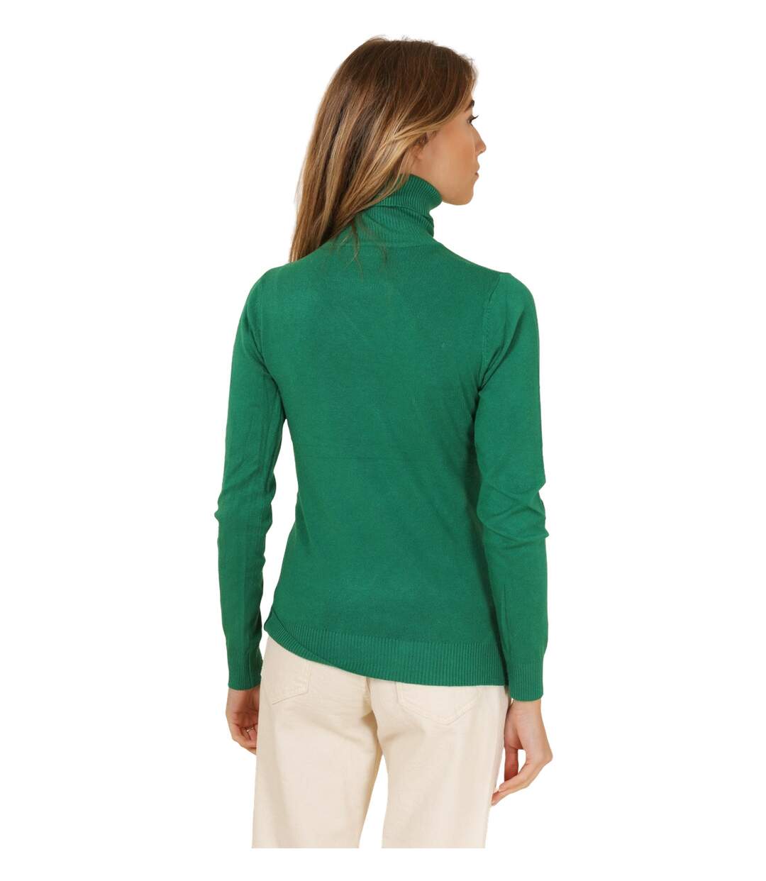 Pull femme manches longues col roulé couleur vert.-3