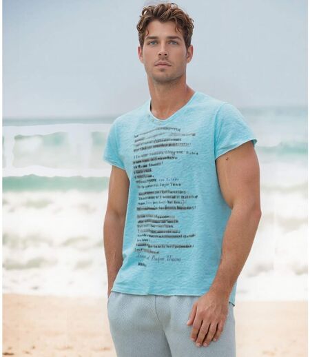Tee-shirt homme bleu ciel - manches courtes - col rond - Elégant et confortable
