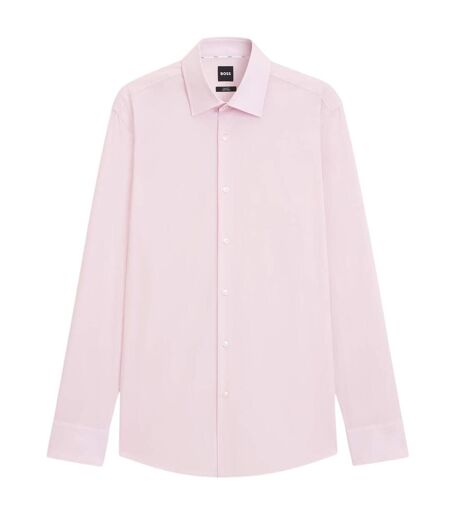 Mens Plain Long-sleeved Formal Shirt Pink Boss