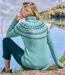 Women's Turquoise Patterned Turtleneck Jumper-2