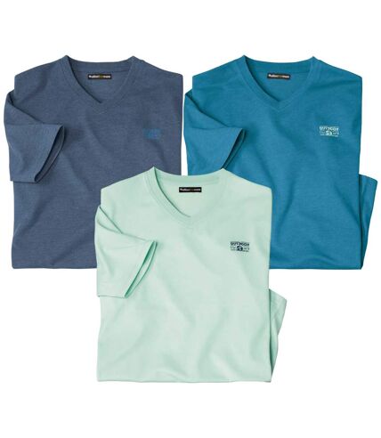 Pack of 3 Men's V-Neck T-Shirts - Green Navy Blue 