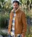 Men's Camel Sherpa-Lined Faux-Suede Jacket-6