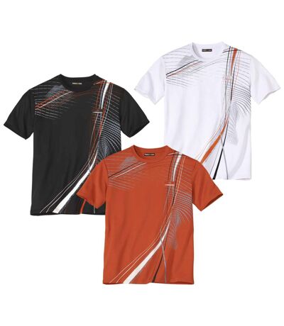 Paquet de 3 t-shirts de sport à manches courtes homme - orange blanc noir