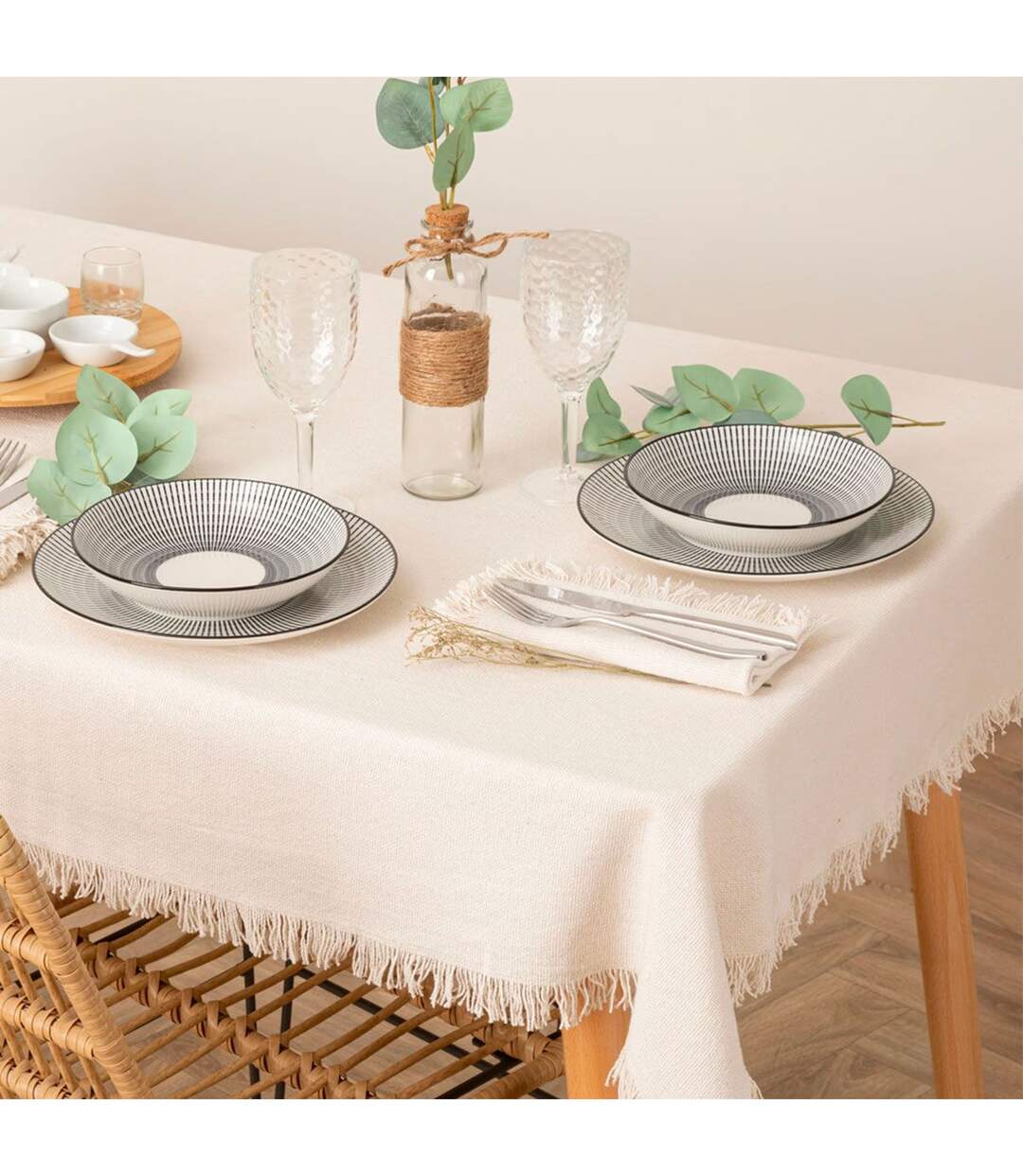 Nappe Déco à Franges Maha 150x250cm Blanc-1