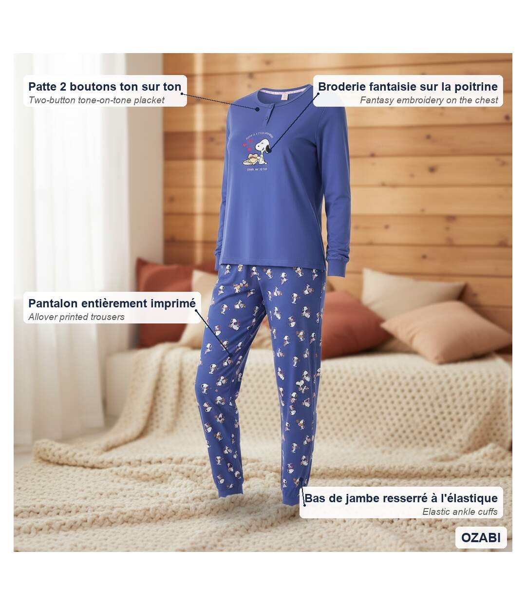 OZABI Ensemble Pyjama Femme Léger Broderie Motif Fantaisie-5
