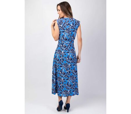 Robe longue sans manches LEANA imprimé floral bleu Coton Du Monde