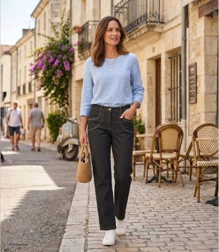 MAYFLOWER SE1111J - Pantalon extensible bleu denim : l'équilibre parfait entre confort et style