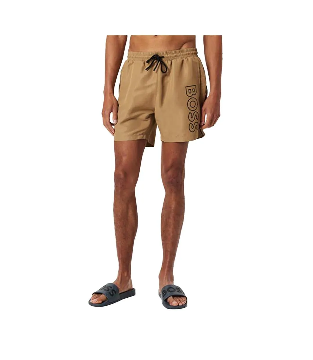 Mens Starfish Swim Shorts Camel Beige Black Boss-1