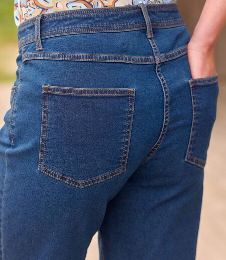 Women's Blue Buttoned Cropped Jeans