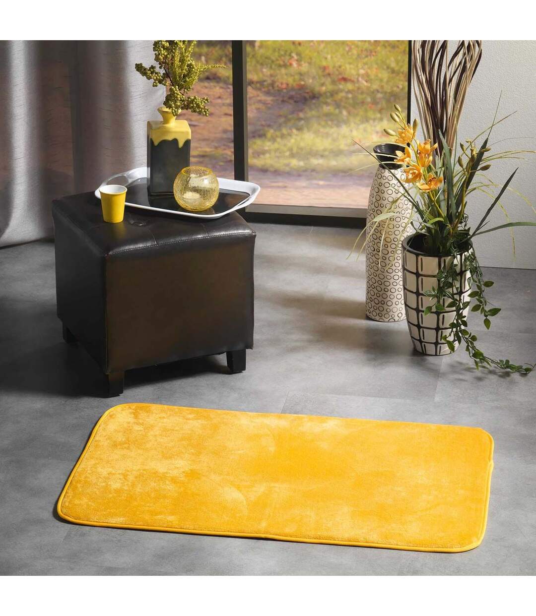Tapis Uni en Flanelle Flanou 50x80cm Jaune-3