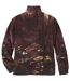 Men's Full Zip Wolf Print Fleece Jacket - Brown 