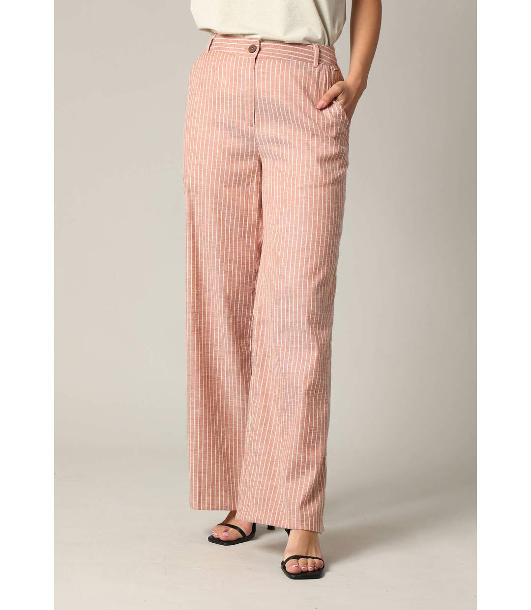 Pantalon large à rayures en coton mélangé  AZALIA-2