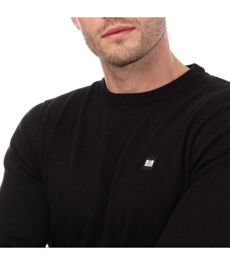 Mens Argentina Knitted Cotton Crew Neck Sweatshirt Black Weekend Offender