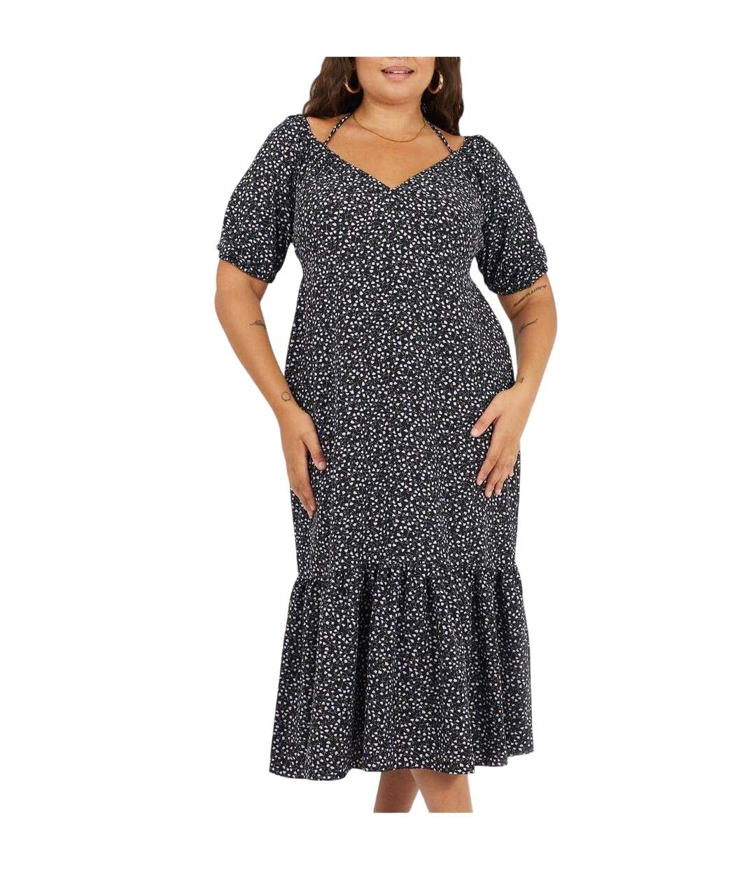 Robe Mi-longue Manches Courtes Motif/style À Pois Femme Noir Violet Brave Soul-2