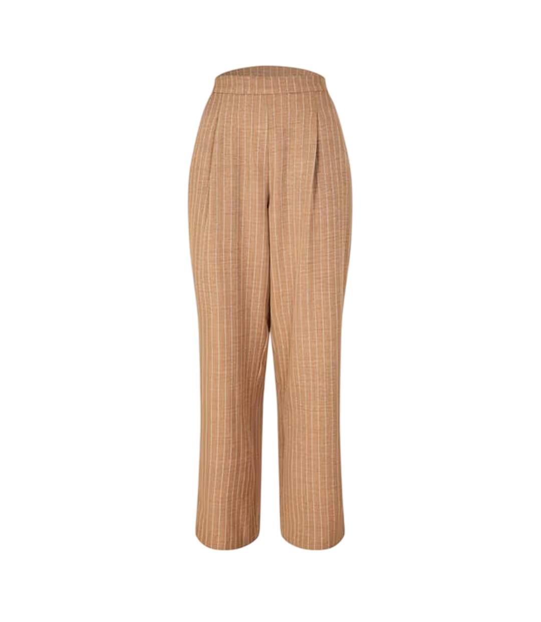 Womens/ladies Vertical Stripe Wide Leg Trousers Camel Biba-1