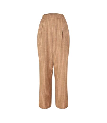 Womens/ladies Vertical Stripe Wide Leg Trousers Camel Biba