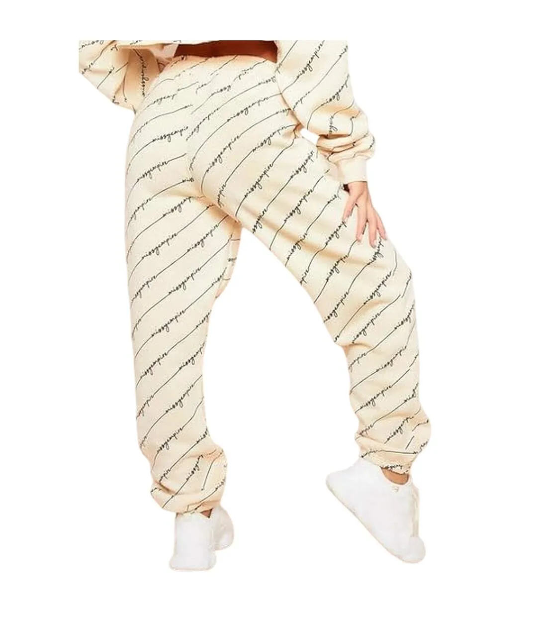 Pantalon De Jogging Motif/style Slogan Femme Crème Missy Empire-3