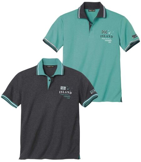 Pack of 2 Men's Polo Shirts - Anthracite Green 