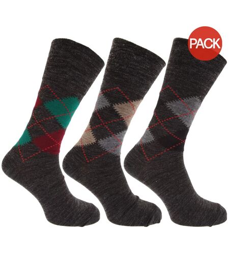 Lot de 3 Chaussettes en mélange de laine à dessus non-élastiqué paires homme tons gris Universal Textiles