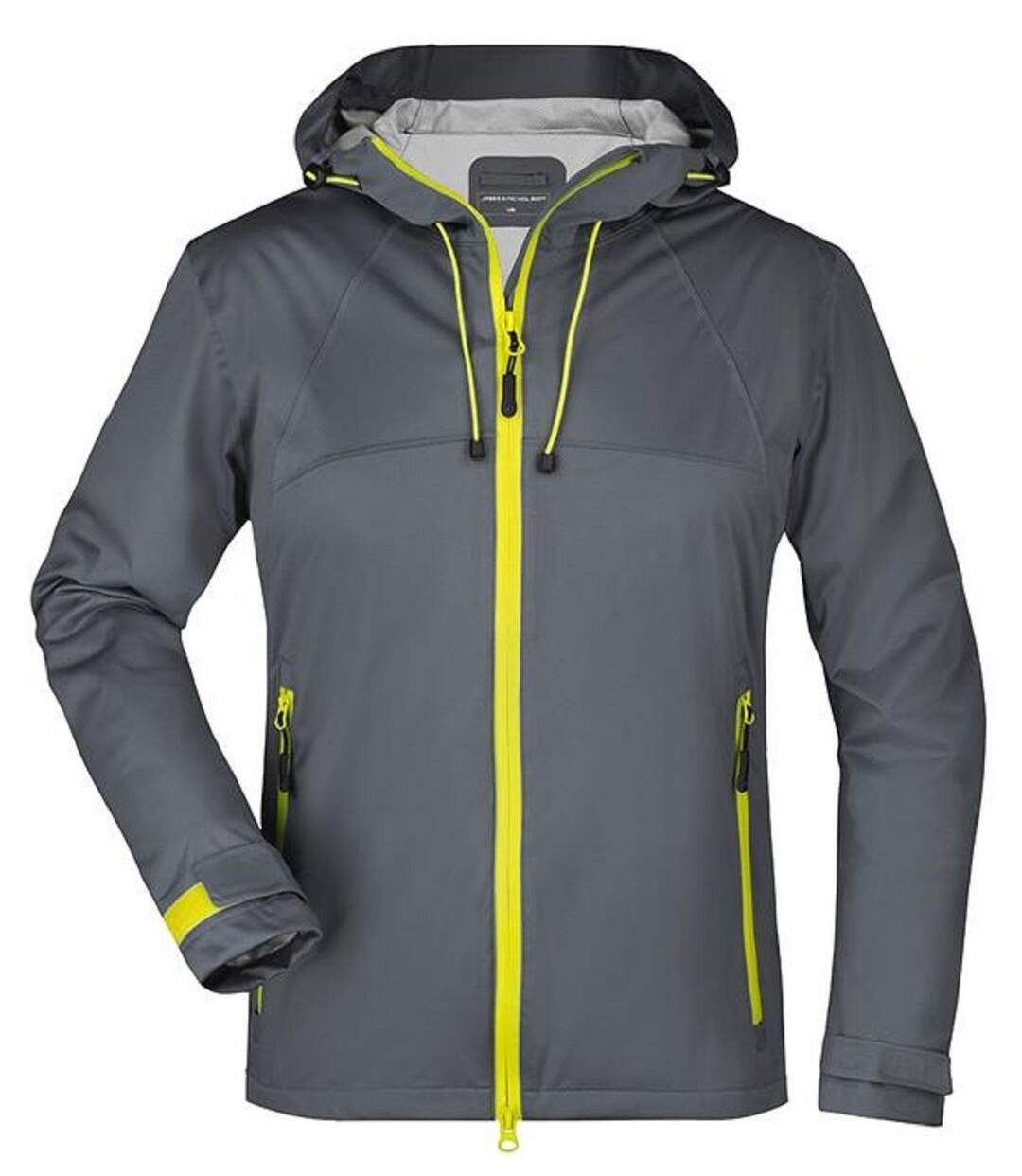 Veste softshell à capuche - Femme - JN1097 - gris fer et jaune