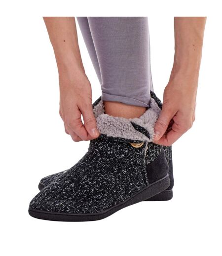 Womens/ladies Cable Knit Slipper Boots Black Keanu
