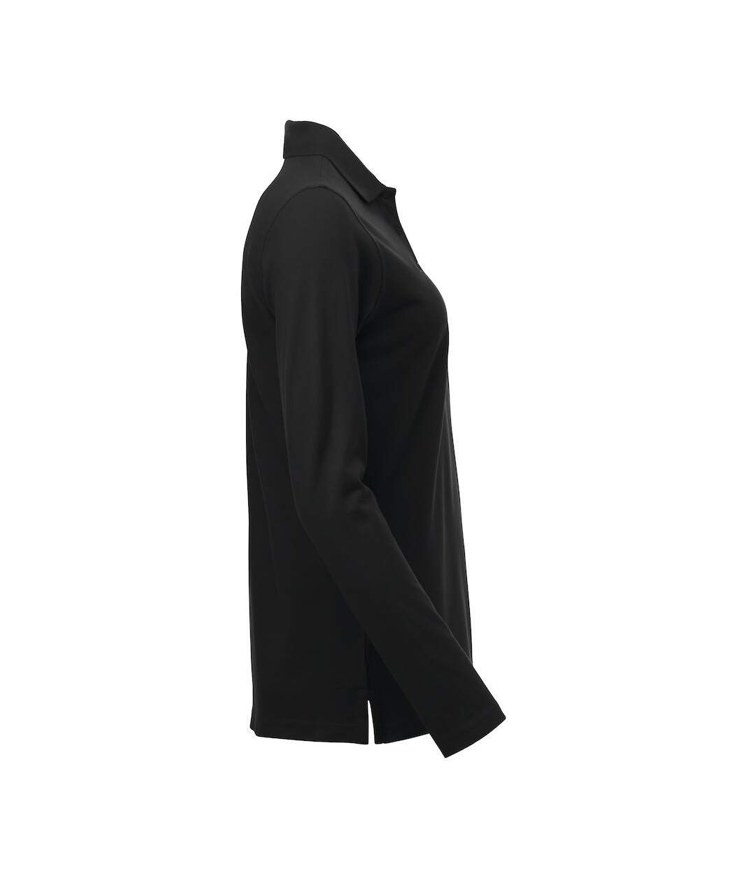 Womens/ladies Classic Marion Long-sleeved Polo Shirt Black Clique-4