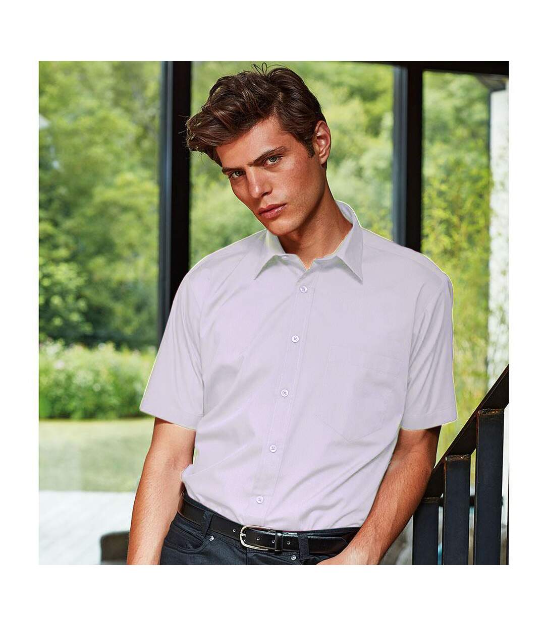 Mens short sleeve formal poplin plain work shirt lilac Premier