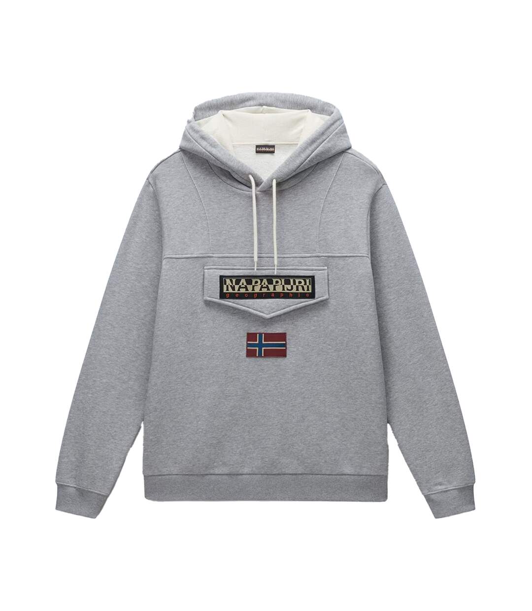 Sweat À Capuche Motif/style Logo Homme Gris Chiné Napapijri-2
