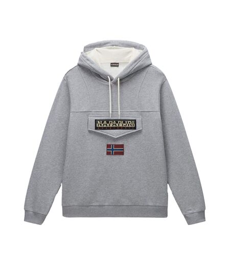 Sweat À Capuche Motif/style Logo Homme Gris Chiné Napapijri