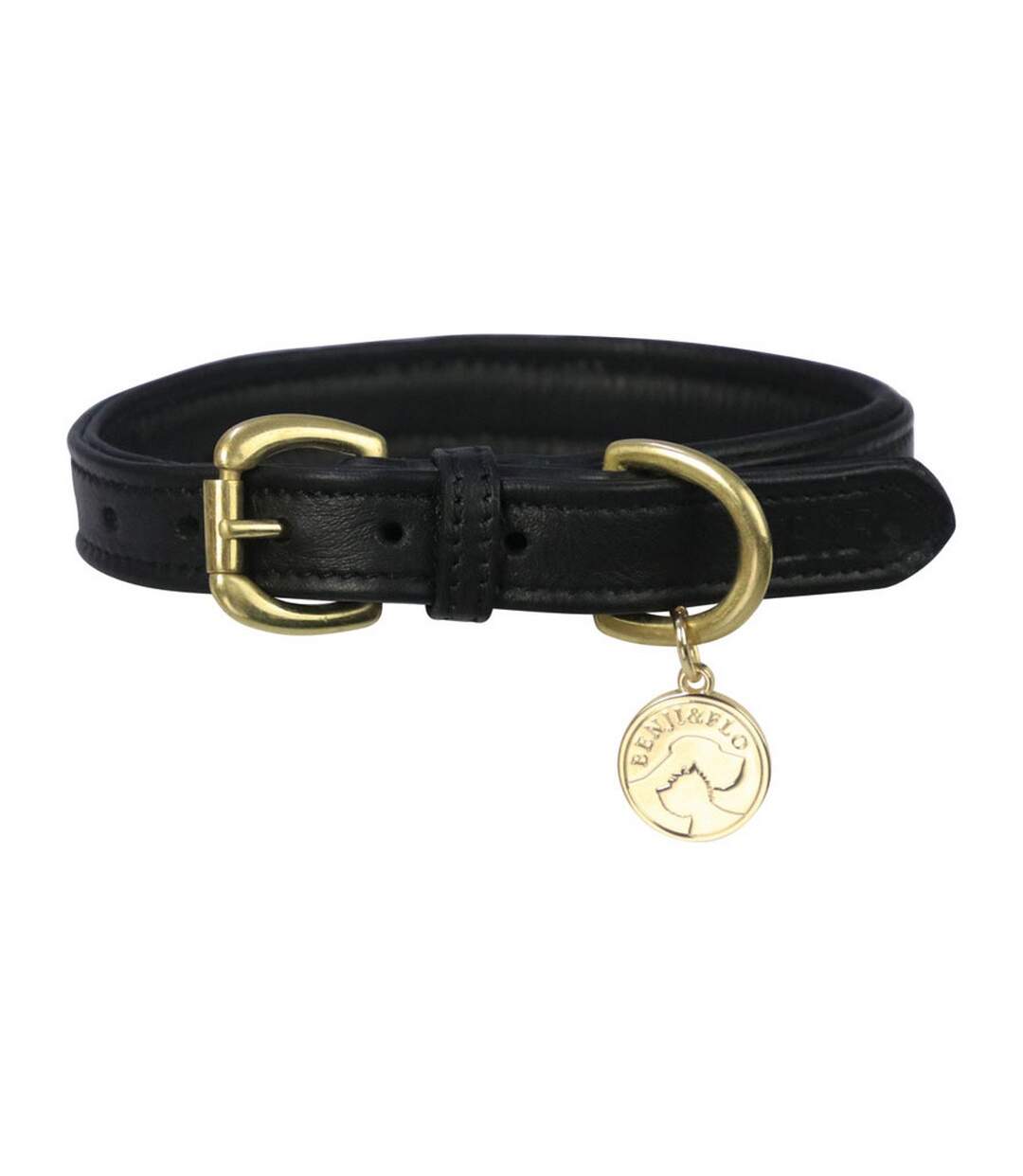 Deluxe leather padded dog collar slength: 25cm-38cm black/brass Benji & Flo-1